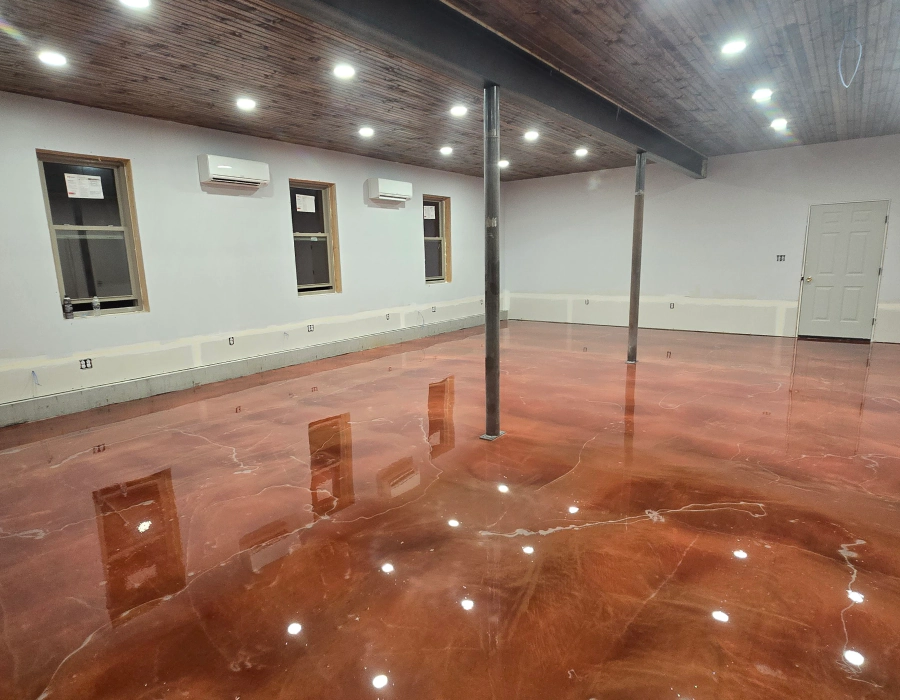 Decorative stained concrete floor by Concrete Renewal LLC