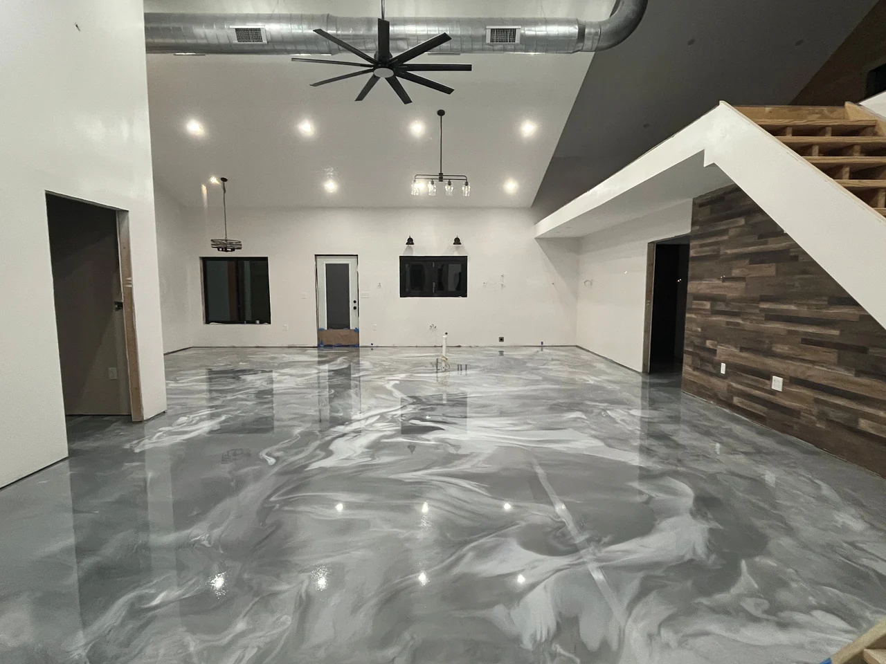 Silver metallic epoxy floor